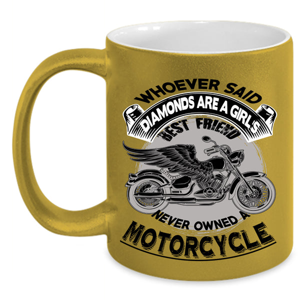 Motorcycle Coffee Mug, Diamonds Are A Girl's Best Friend Accent Mug