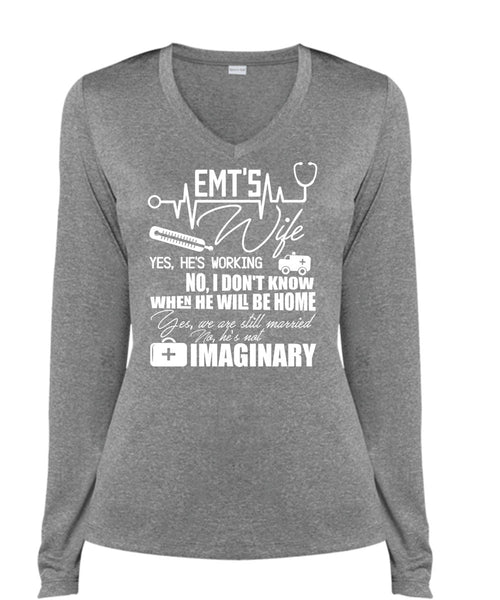 EMT's Wife T Shirt, We Are Still Married T Shirt, Cool Shirt (Ladies LS Heather V-Neck)