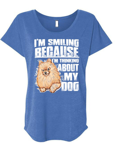 I'm Thinking About My Dog T Shirt, I'm Smiling T Shirt, Cool Shirt (Ladies' Triblend Dolman Sleeve)