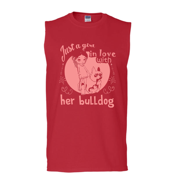 Just A Girl In Love With Her Bulldog Shirt, Cool Dog Shirt (Men's Cotton Sleeveless)