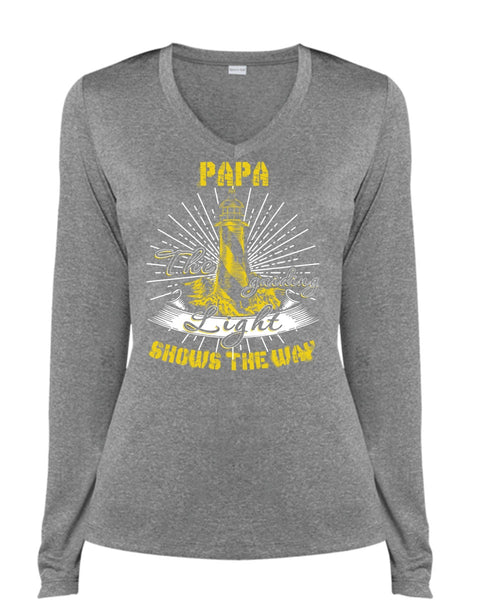 Papa The Guiding Light T Shirt, Being A Papa T Shirt, Cool Shirt (Ladies LS Heather V-Neck)