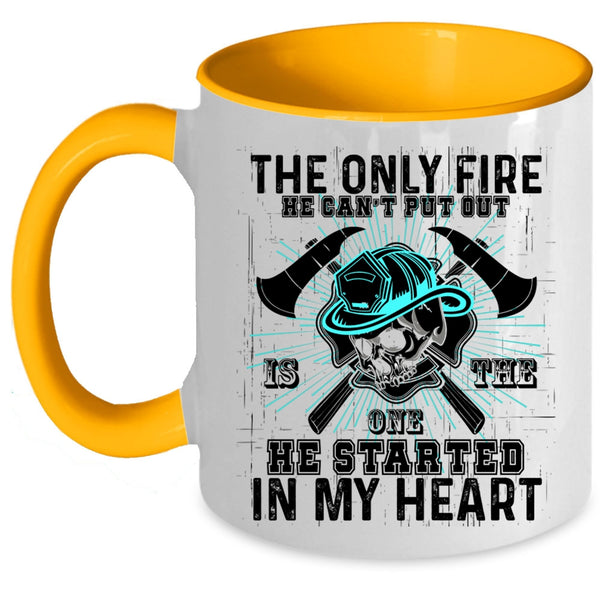 He Started In My Heart Coffee Mug, The Only Fire He Can't Put Out Accent Mug