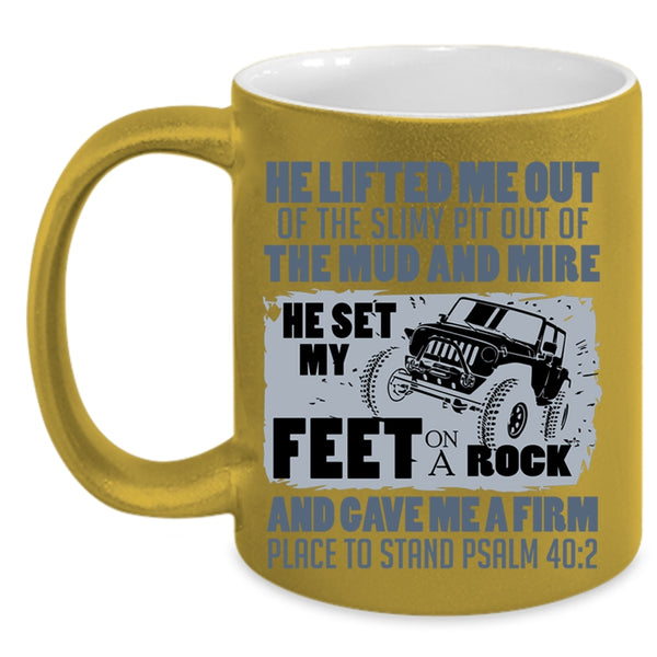 Cool Jeep Guy Coffee Mug, He Set My Feet on A Rock Accent Mug