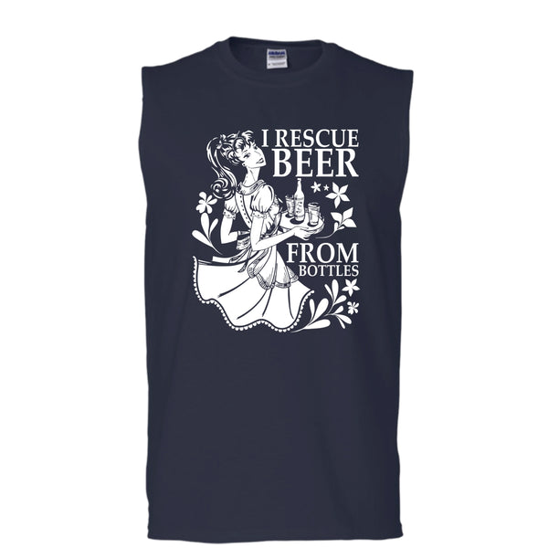I Rescue Beer From Bottles T Shirt, Coolest Beer Drinker Tank Top (Men's Cotton Sleeveless)