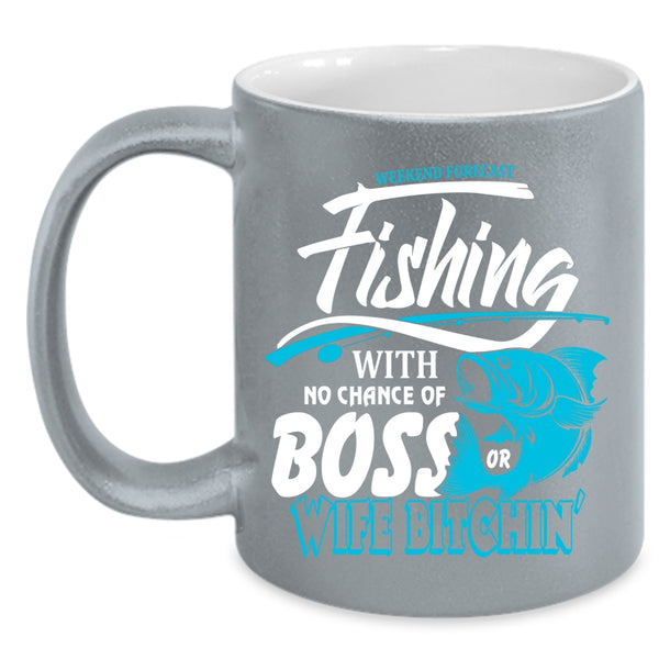 Weekend Forecast Fishing Coffee Mug, Cool Fisher Coffee Cup