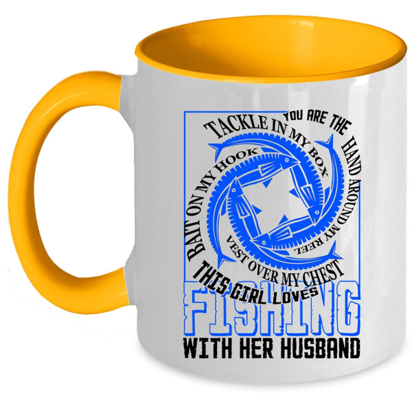 Cute Girls Coffee Mug, This Girl Loves Fishing With Her Husband Accent Mug