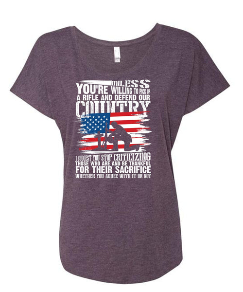Defend Our Country T Shirt, Being A Veteran T Shirt, Cool Shirt (Ladies' Triblend Dolman Sleeve)