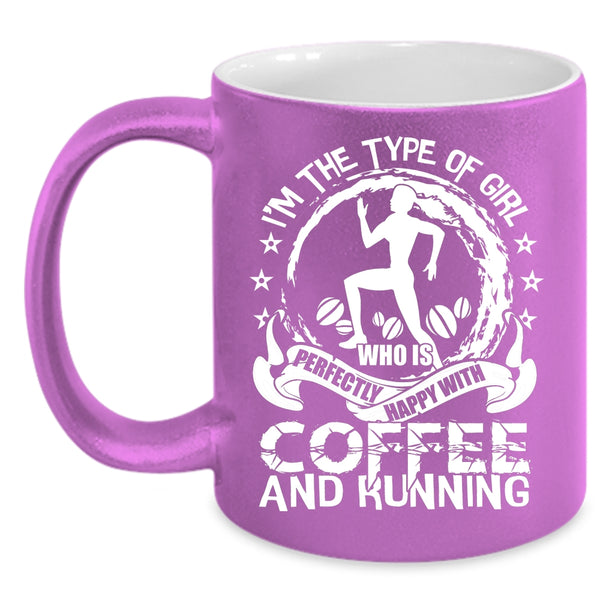 Cute Girls Coffee Mug, Happy With Coffee And Running Coffee Cup