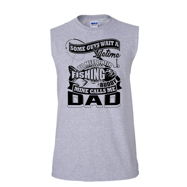 Their Fishing Buddy T Shirt, Coolest Fishing Dad Tank Top (Men's Cotton Sleeveless)
