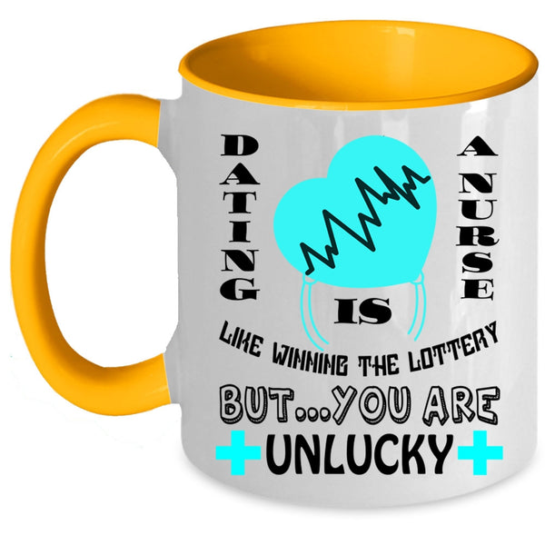 Funny Couple Coffee Mug, Dating A Nurse Like Winning The Lottery Accent Mug