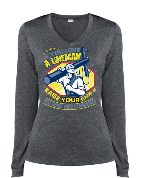 You Love A Lineman T Shirt, Your Hand T Shirt, Cool Shirt (Ladies LS Heather V-Neck)