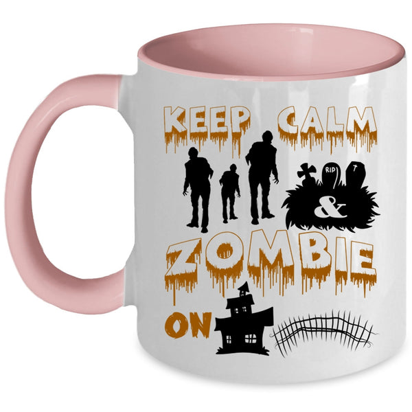 Scary Halloween Coffee Mug, Keep Calm And Zombie On Accent Mug