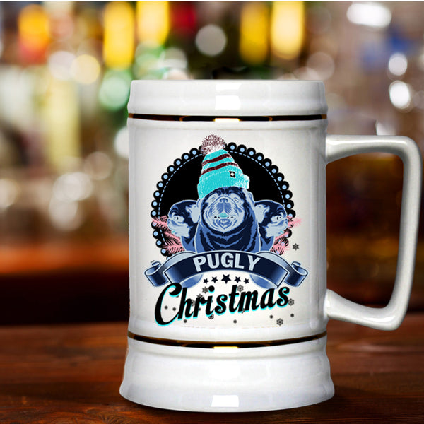 Cute Christmas Beer Stein 22oz, Pugly Christmas Beer Mug