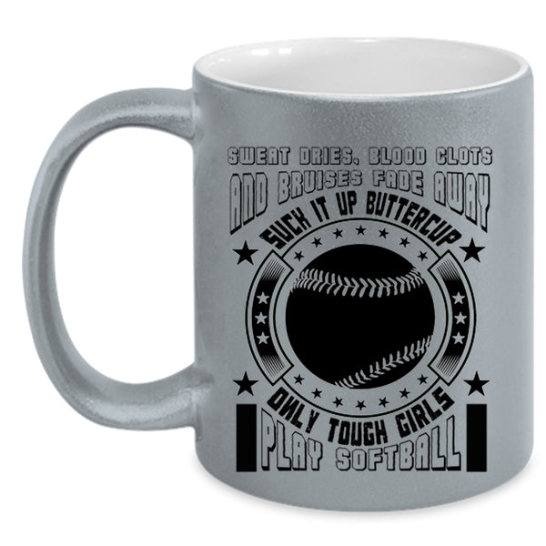 Awesome Girls Coffee Mug, Only Touch Girls Play Softball Accent Mug