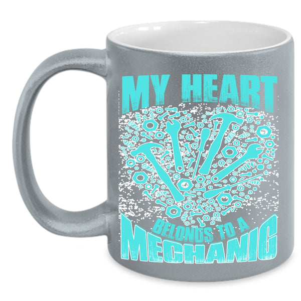 I Love My Mechanic Coffee Mug, My Heart Belongs To A Mechanic Accent Mug