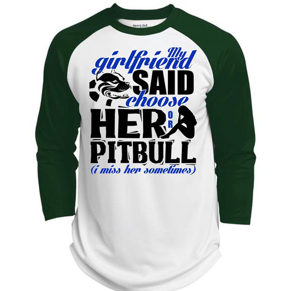 My Girlfriend Said Choose Her Or Pit Bull T Shirt, I Love Pit Bull T Shirt, Awesome T-Shirts  (Polyester Game Baseball Jersey)