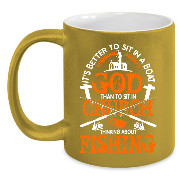 Thinking About Fishing Coffee Mug, Funny Fishing Coffee Cup