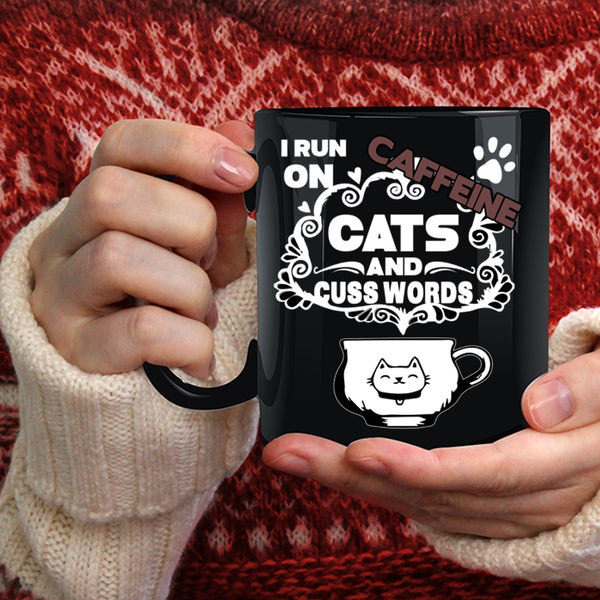 I Run On Caffeine Cats Coffee Mug, Cute Cat Coffee Cup