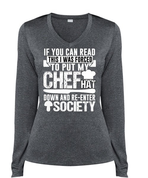 I Was Forced To Put My Chef T Shirt, Being A Chef T Shirt, Cool Shirt (Ladies LS Heather V-Neck)