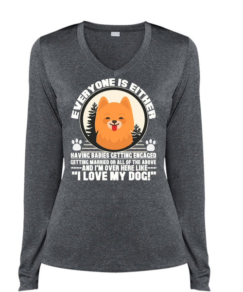 I Love My Dog T Shirt, I'm Over Here Like T Shirt, Cool Shirt (Ladies LS Heather V-Neck)