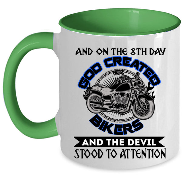 Cool Biker Coffee Mug, On The 8th day God Created Bikers Accent Mug
