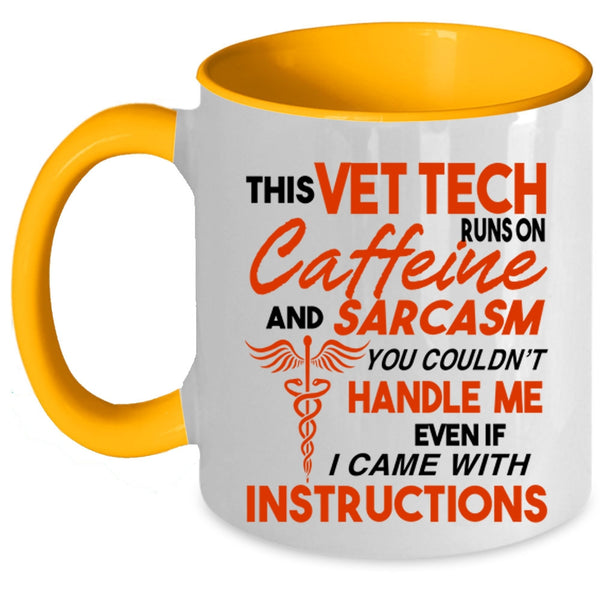 Cool Coffee Mug, This Vet Tech Runs On Caffeine Accent Mug