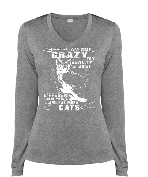 I Am Not Crazy T Shirt, Has More Cats T Shirt, Cool Shirt (Ladies LS Heather V-Neck)