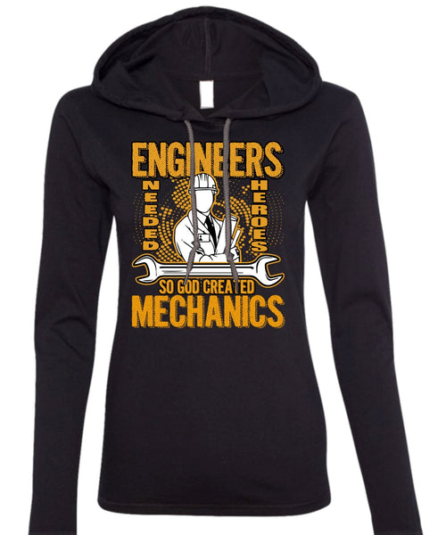 God Created Mechanics T Shirt, I Love Mechanic T Shirt (Anvil Ladies Ringspun Hooded)