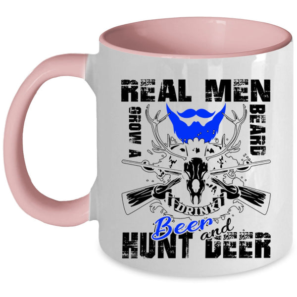 Hunt Deer Coffee Mug, Real Men Grow A Beard Drink Beer Accent Mug