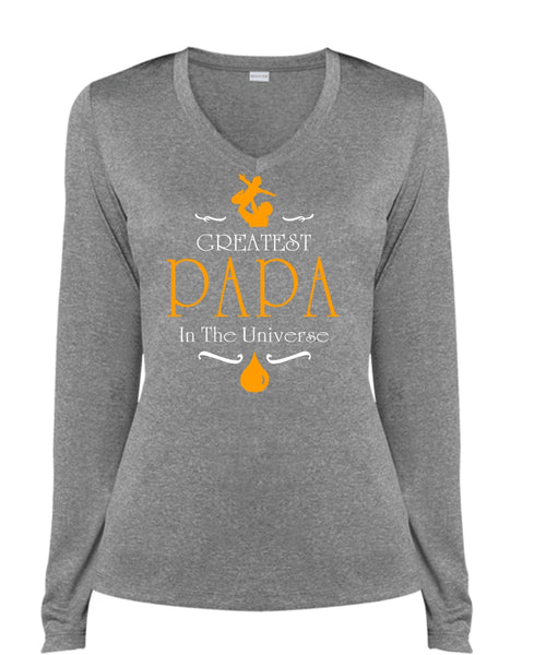 Greatest Papa In The Universe T Shirt, Father's Day T Shirt, Being A Papa T Shirt (Ladies LS Heather V-Neck)