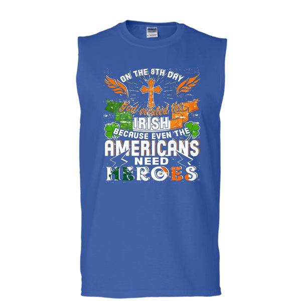 On The 8Th Day T Shirt, God Created The Irish T Shirt, Cool T Shirt (Men's Cotton Sleeveless)
