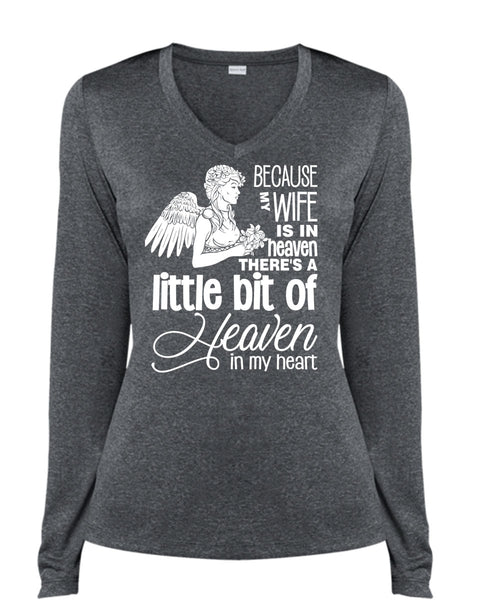My Wife Is In Heaven T Shirt, I Love My Wife T Shirt, Cool Shirt (Ladies LS Heather V-Neck)