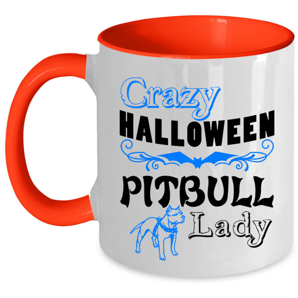Cute Pit Bull Lady Coffee Mug, Crazy Halloween Pitbull Lady Accent Mug