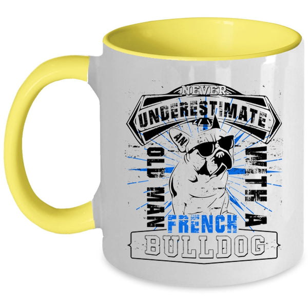 Cute Dogs Coffee Mug, Old Man With A French Bull Dog Accent Mug