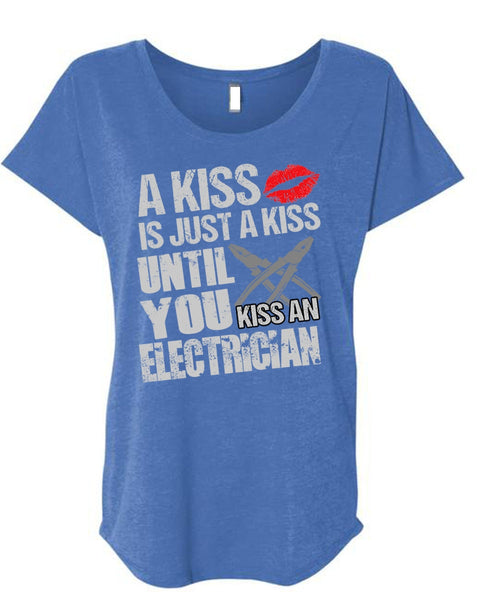 Kiss An Electrician T Shirt, I Love Electrician T Shirt, Cool Shirt (Ladies' Triblend Dolman Sleeve)