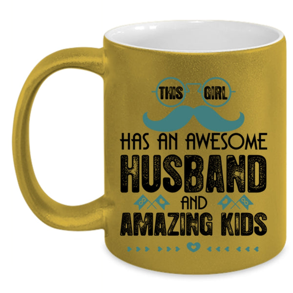Amazing Kids Coffee Mug, This Girl Has An Awesome Husband Accent Mug