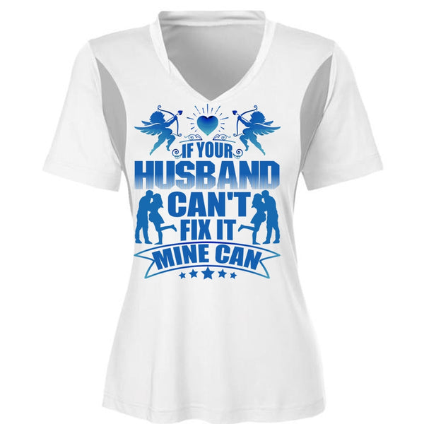 If Your Husband Can't Fix It T Shirt, Being A Husband T Shirt, Cool Shirt (Ladies LS Heather V-Neck)