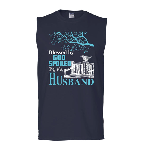 Blessed By God T Shirt, Spoiled By My Husband T Shirt, Cool T Shirt (Men's Cotton Sleeveless)