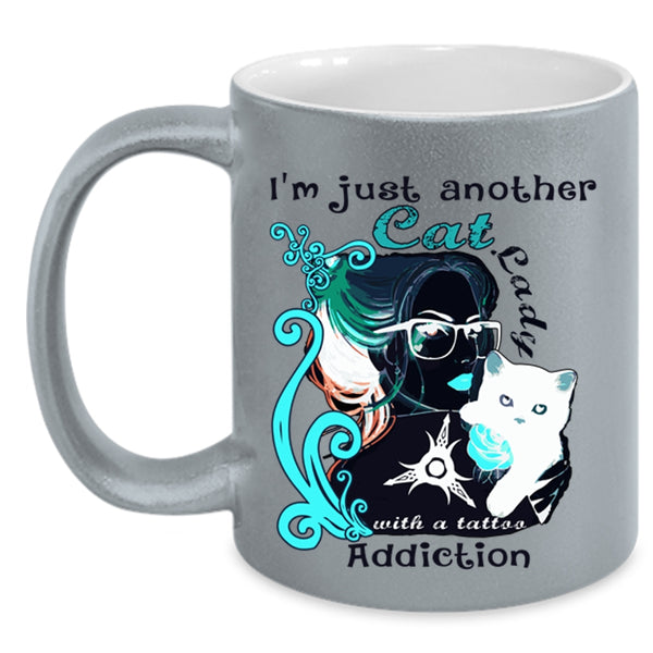 Tattoo Addiction Coffee Mug, I'm Just Another Cat Lady Accent Mug