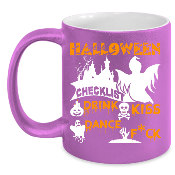 Halloween Checklist Coffee Mug, Drink Kiss Coffee Cup