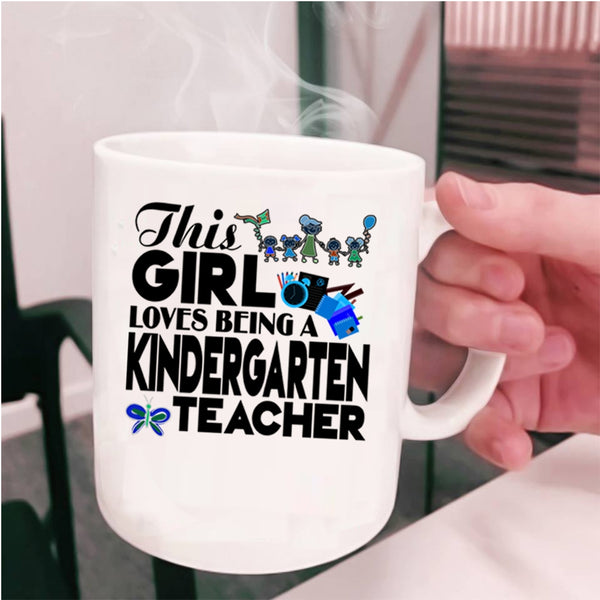 Cute English Teacher Coffee Mug, This Girl Loves Being A Kindergarten Teacher Cup