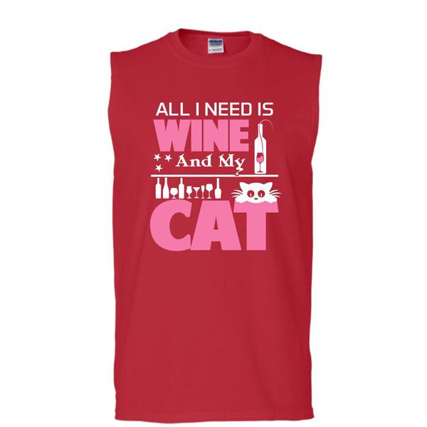 All I Need Is Wine And My Cat Shirt, Cool Cat Shirt (Men's Cotton Sleeveless)