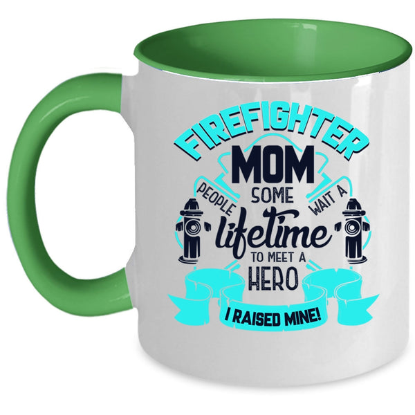 I Raise A Firefighter Mom Coffee Mug, Firefighter Mom Accent Mug
