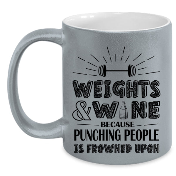 Funny Gift For Wine Drinker Coffee Mug, Weights And Wine Accent Mug