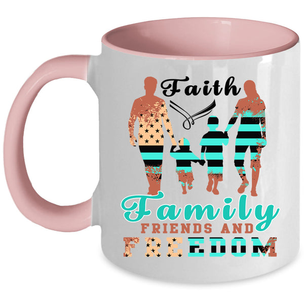 American Flag Coffee Mug, Faith Family Friends And Freedom Accent Mug