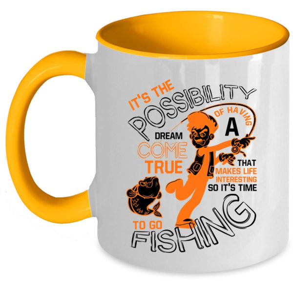 Funny Fishing Coffee Mug, It's Time To Go Fishing Accent Mug