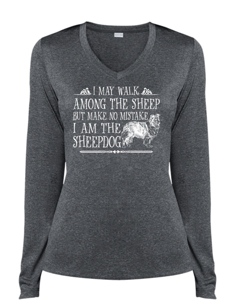 I Am The Sheepdog T Shirt, Favorite T Shirt, I Love Sheepdog T Shirt (Ladies LS Heather V-Neck)