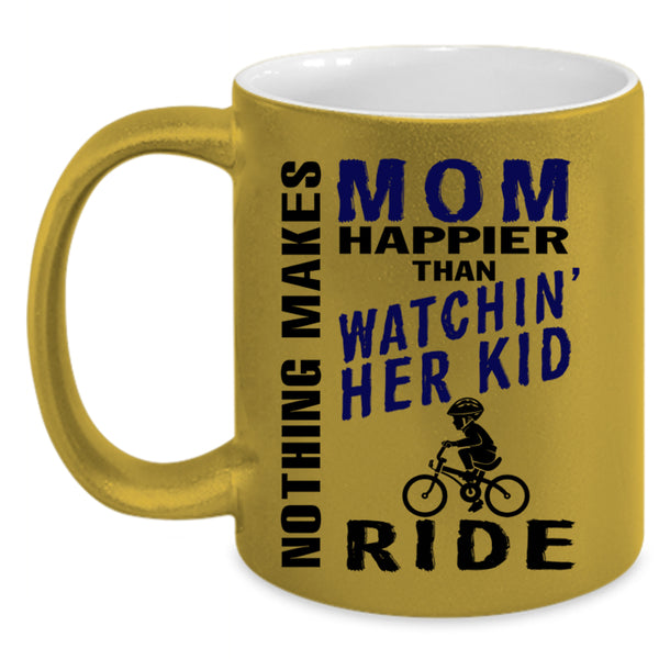 Mom Coffee Mug, Mom Happier Than Watching Her Kid Ride Accent Mug