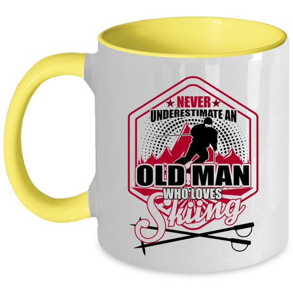 Cool Grandpa Coffee Mug, Old Man Loves Skiing Accent Mug