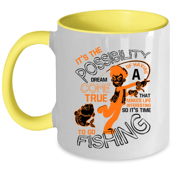Funny Fishing Coffee Mug, It's Time To Go Fishing Accent Mug